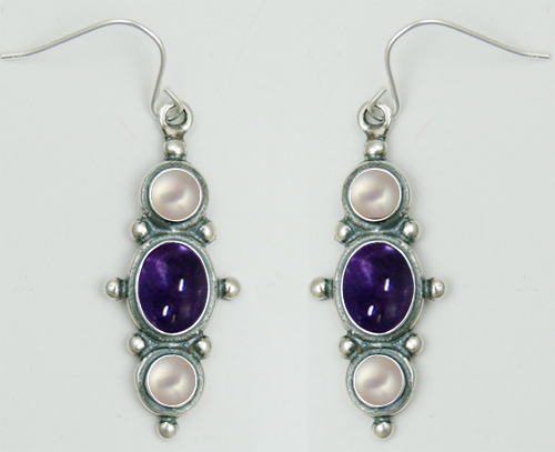 Sterling Silver Drop Dangle Earrings With Iolite And Cultured Freshwater Pearl